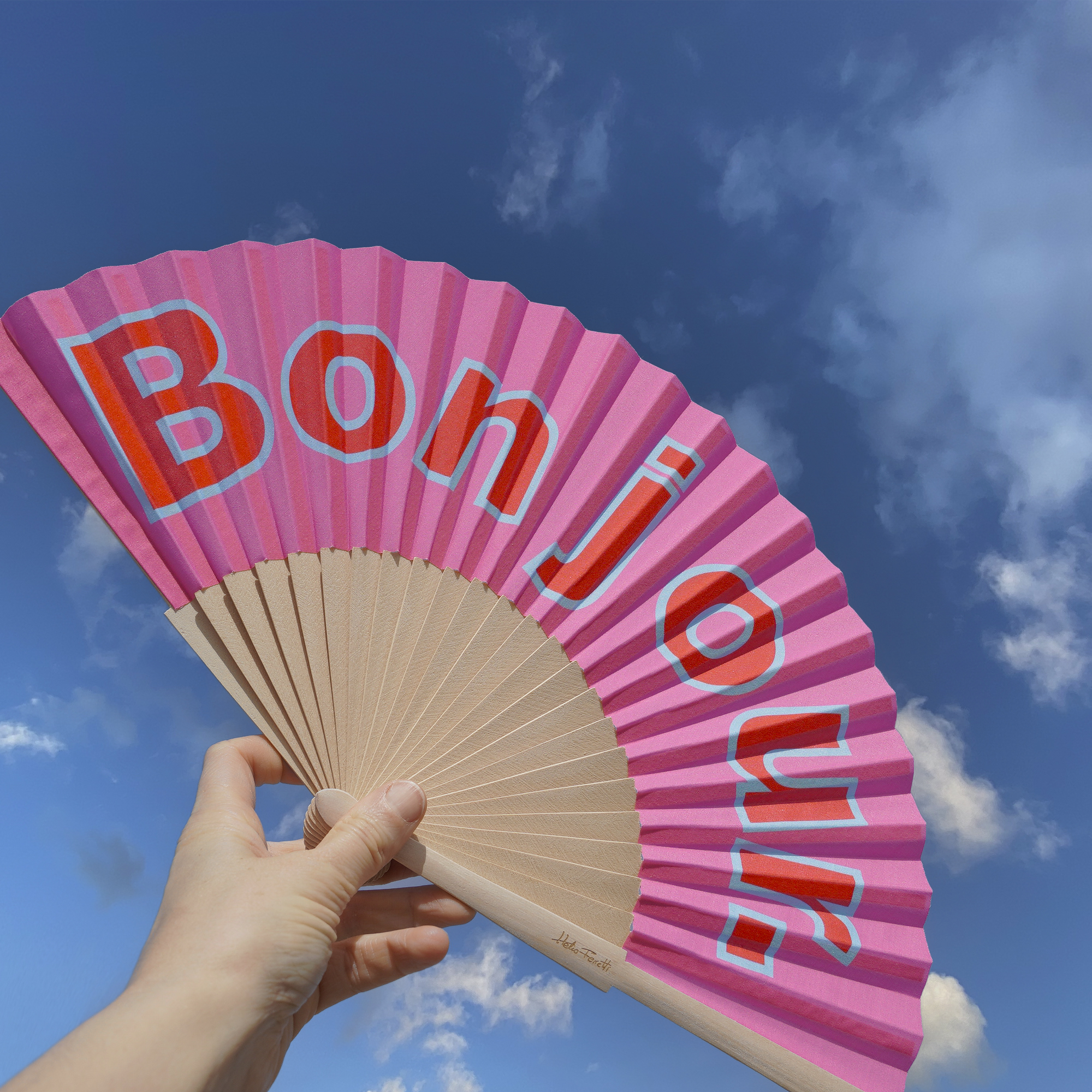 Abanico Bonjour rosa - Imagen 2
