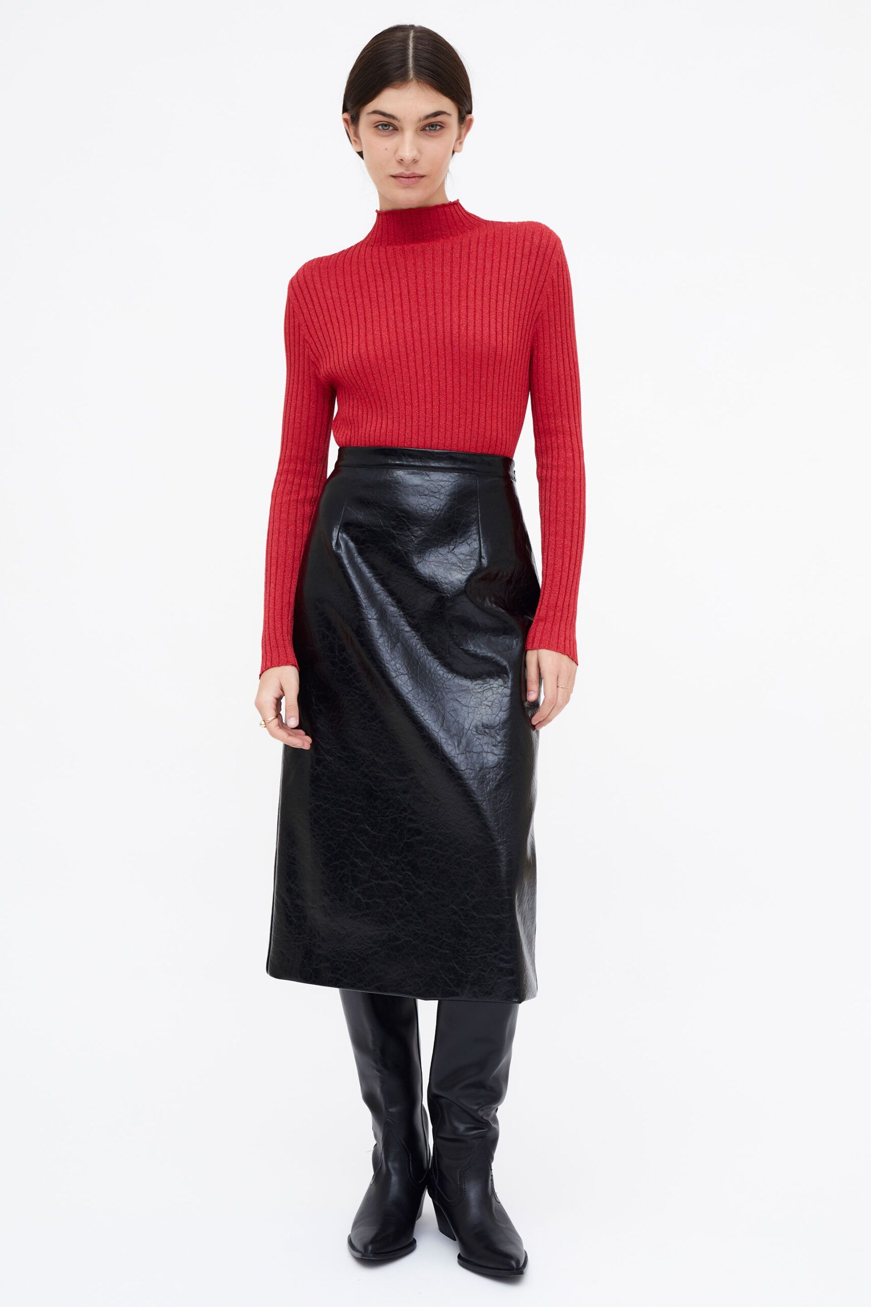 Falda midi cuero sintético negro - Imagen 3