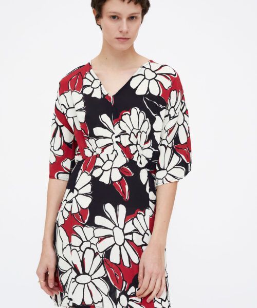 Vestido flores rojo y negro