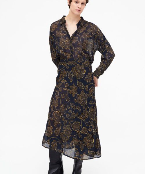 Falda midi asimétrica mustard flower