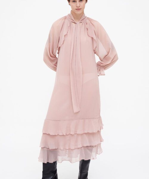 Vestido midi chiffon rosa