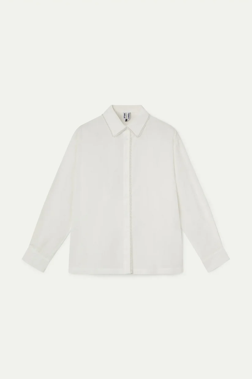 Camisa blanca 100% algodón con detalle de perlas - Imagen 5
