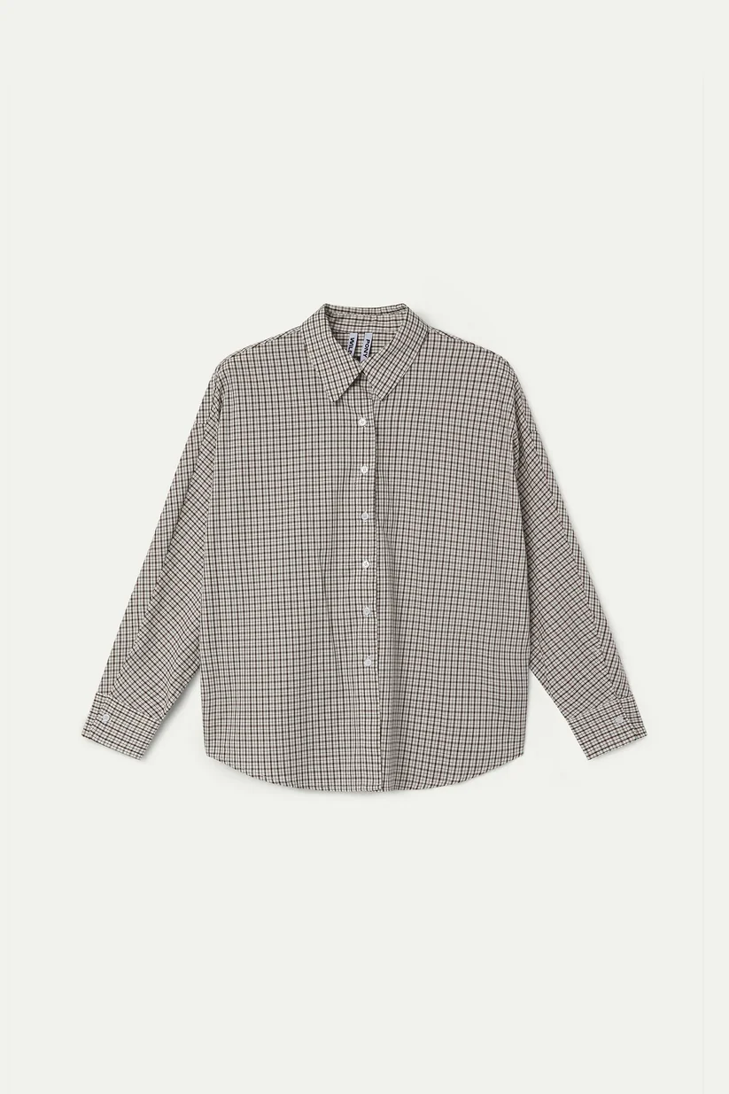 Camisa 100% algodón con estampado de cuadros negro - Imagen 4