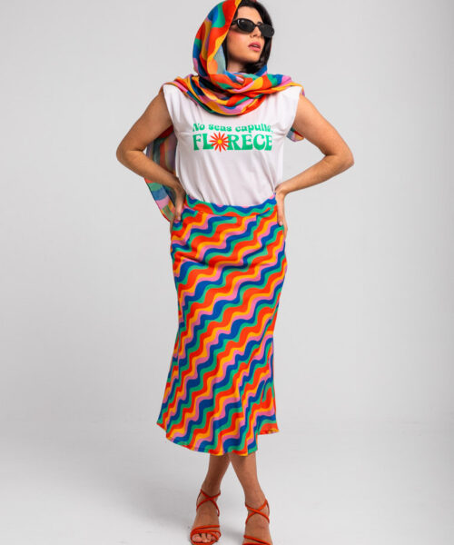Falda midi ondas multicolor