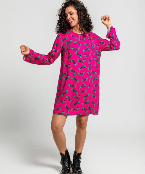 Vestido fucsia y verde
